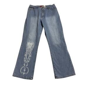 y2K Lazer Jeans Women's 18 Flare Embroidered Leg